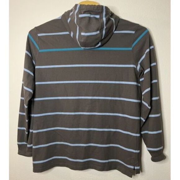 Men's LL Bean Traditional Fit Striped‎ Grey/Blue Hoodie Sweatshirt Size Large - Picture 3 of 3